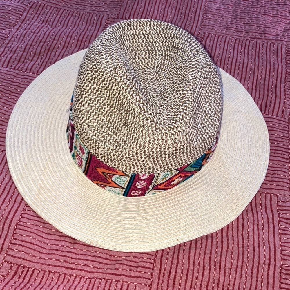 women’s paper hat Woven Hat with Colorful Band and adjustable inside string